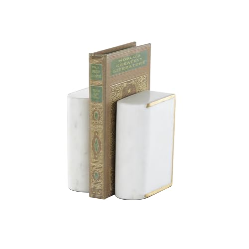 Marble Curved Rectangular Bookends with Gold Accents