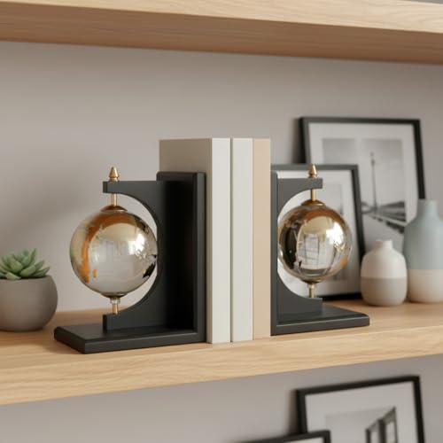 Stylish Orb Marble Book Ends for Home Decor Accent