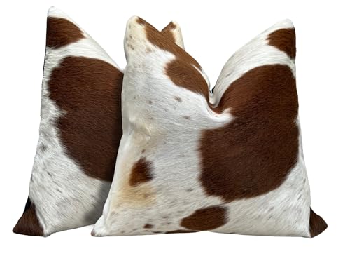 Pack of 2 Set Real Cowhide Genuine Leather Cushion Covers Throw Pillow for Farmhouse Decorations Chair Sofa Living Room Bedroom Decor Hair On Leather Fur 45 Cm 18 Inch MTO1703